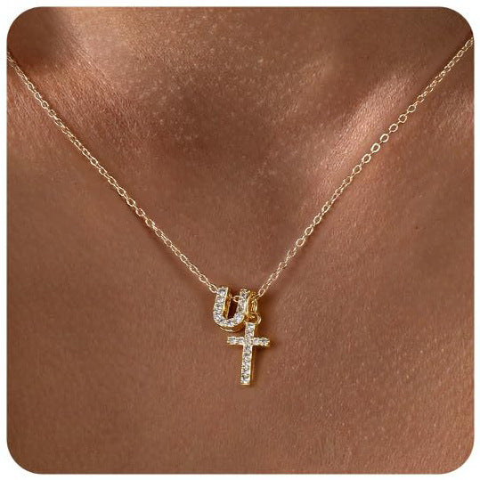 European And American Zircon Inlaid 26 Letter Necklace With Diamonds