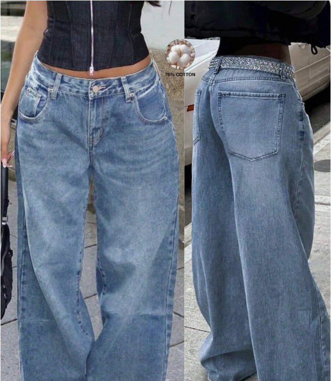 Street Style Loose Distressed Retro Washed Wide Leg Jeans