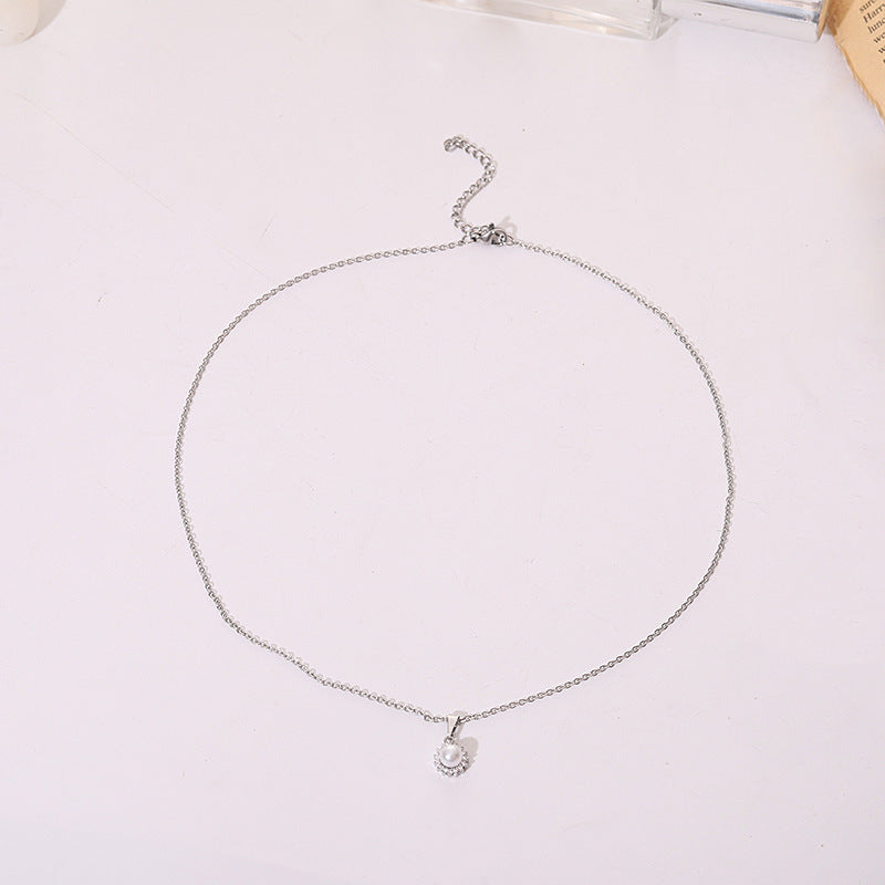 Micro Inlaid Zirconium SUNFLOWER Stone Artificial Pearl Short Necklace Temperament Female