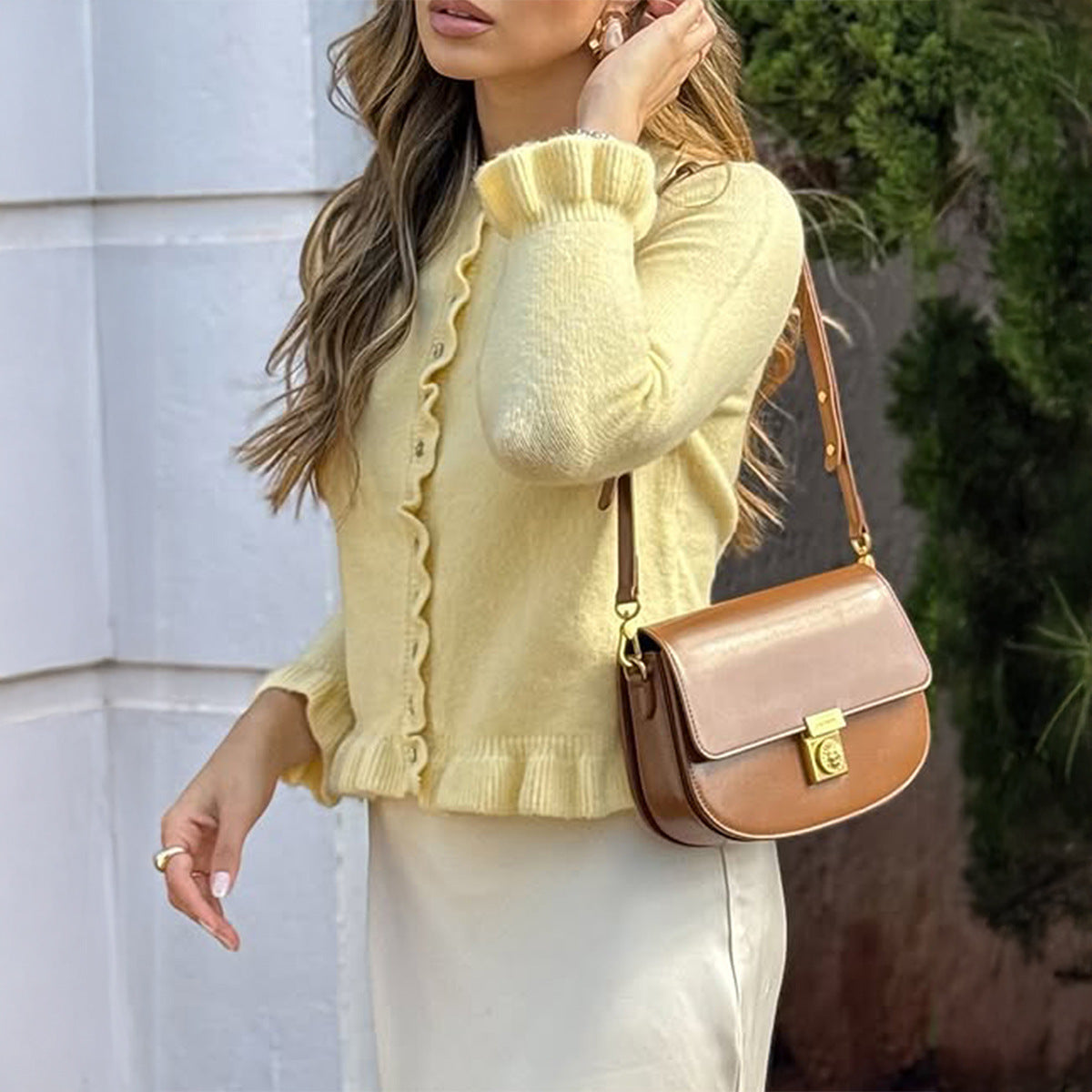 Vacation Style Solid Color Wool Button Long-sleeved Top