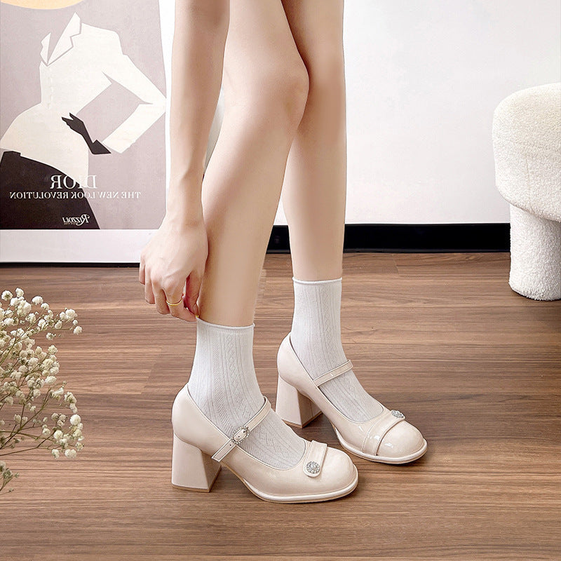 Women's Chunky Heel Round Toe Large Size Fat Feet Wide High Heels