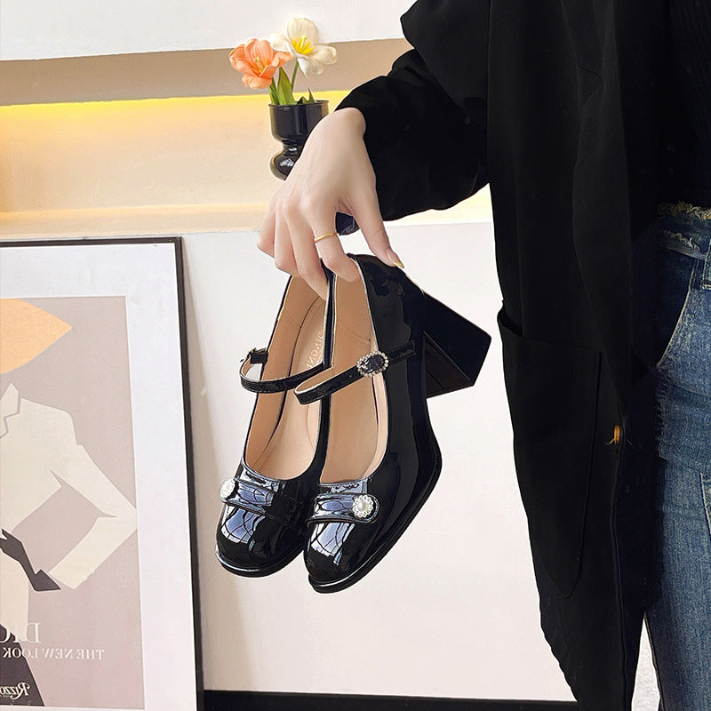 Women's Chunky Heel Round Toe Large Size Fat Feet Wide High Heels