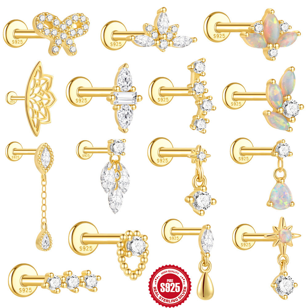 S925 Sterling Silver Geometric Diamond Bow Earrings