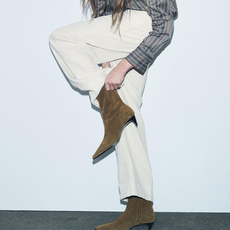 Square Toe High Heel Middle Boots Side Zipper Retro Kitten Heel Booties