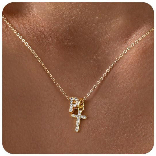 European And American Zircon Inlaid 26 Letter Necklace With Diamonds