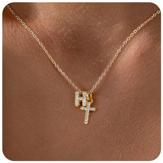 European And American Zircon Inlaid 26 Letter Necklace With Diamonds