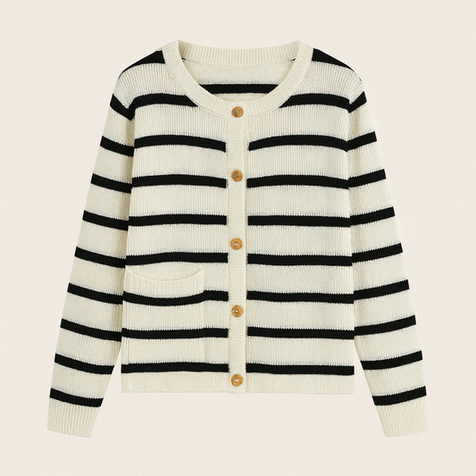 Contrast Color Long Sleeves Knitted Cardigan Coat For Women