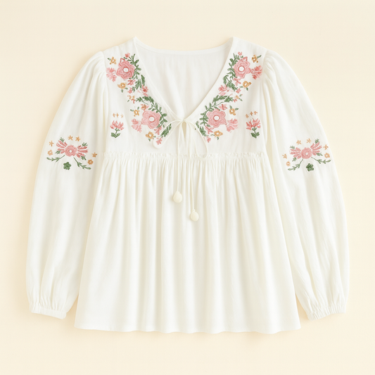 Sweet Floral Print Self-tie Chiffon Shirt
