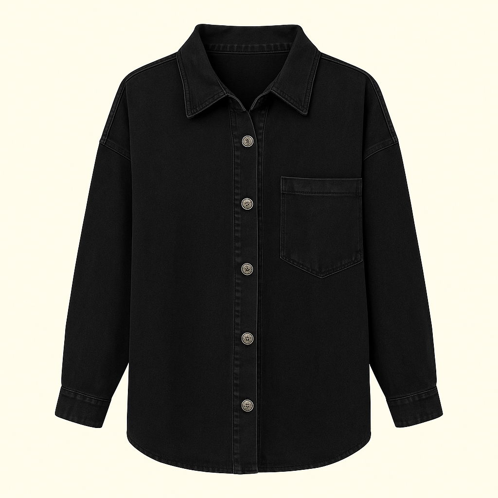 Women's Denim Jacket Large Pocket Button Long Sleeve Split Denim