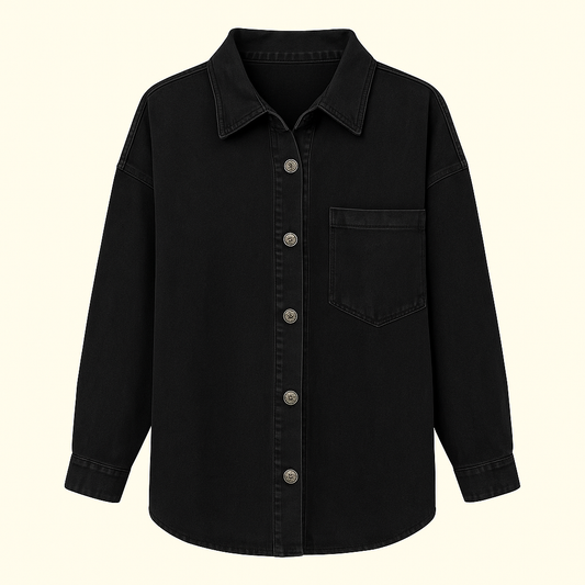 Women's Denim Jacket Large Pocket Button Long Sleeve Split Denim