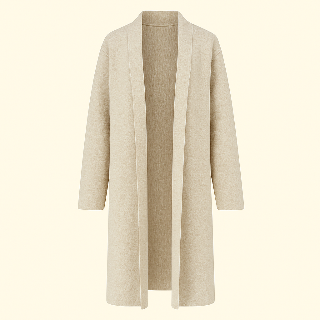 Elegant Long Collarless Cardigan Sweater Women's Coat