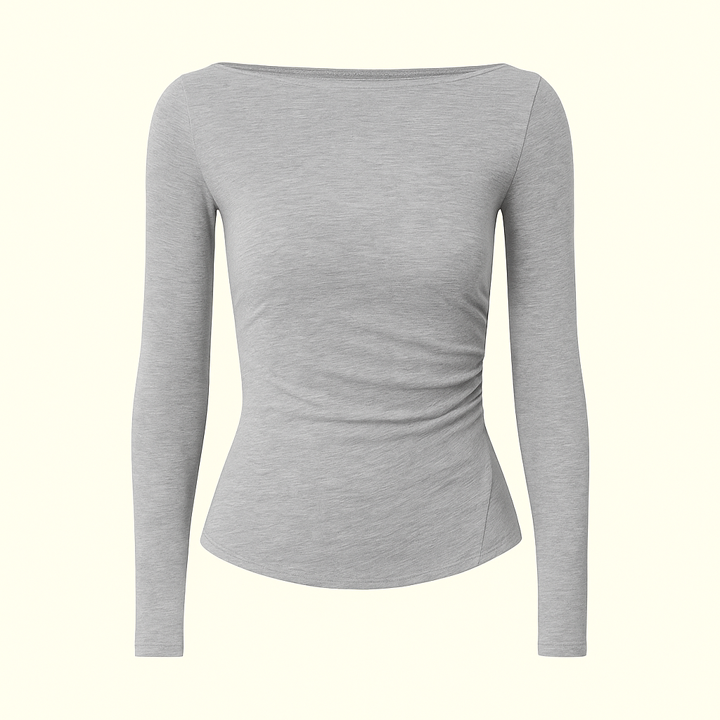 Women's Off-neck Pleated Waist Tight Split Pullover