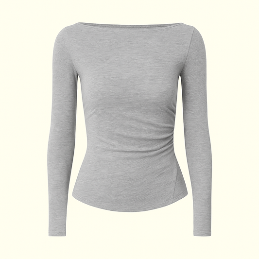 Women's Off-neck Pleated Waist Tight Split Pullover