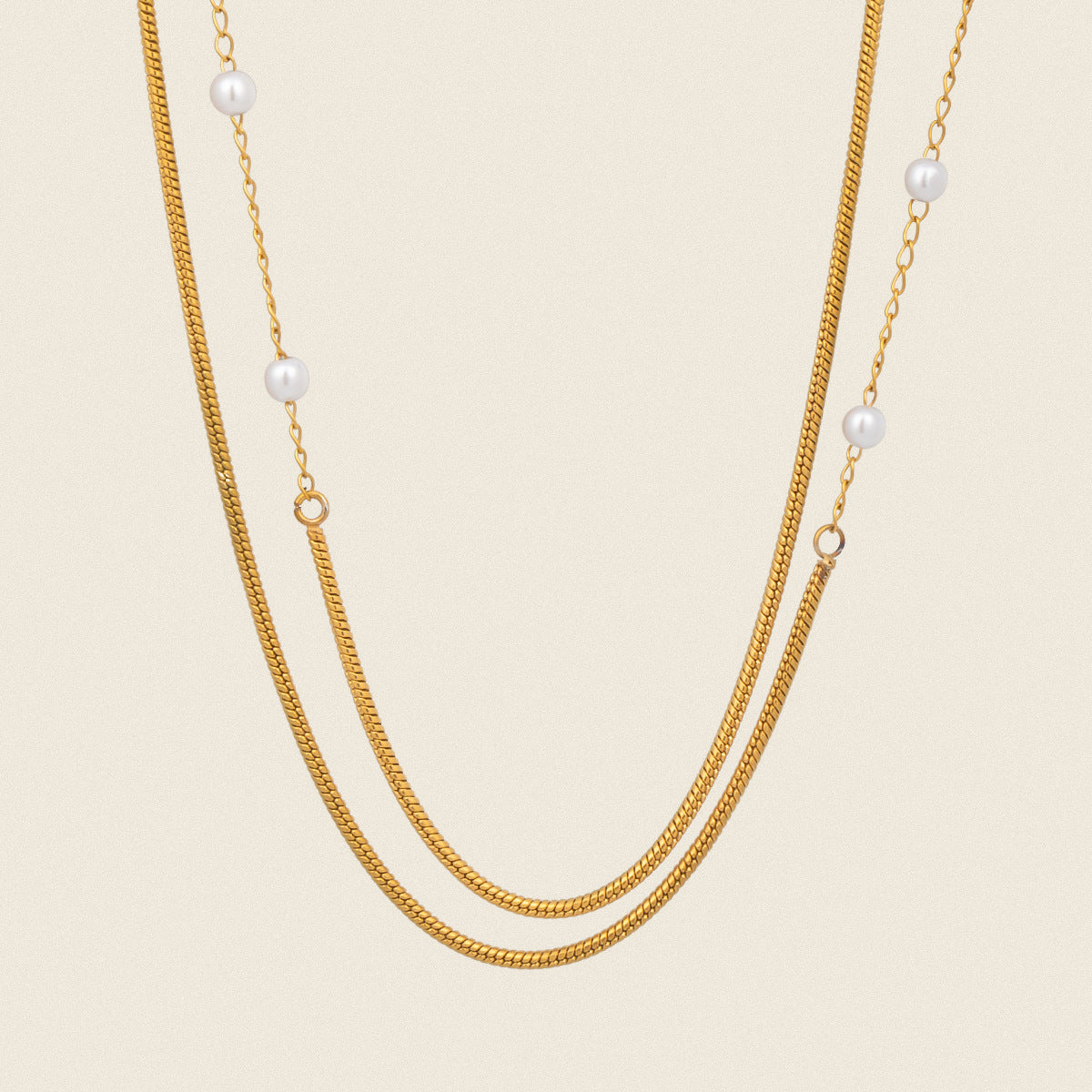 Retro Multi-layer Twin Pearl 18K Gold-plated Stainless Steel Necklace