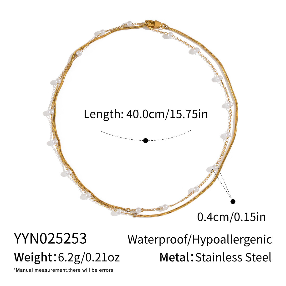 Retro Multi-layer Twin Pearl 18K Gold-plated Stainless Steel Necklace