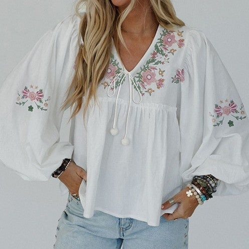 Sweet Floral Print Self-tie Chiffon Shirt