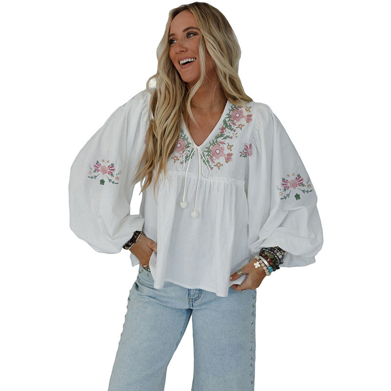 Sweet Floral Print Self-tie Chiffon Shirt