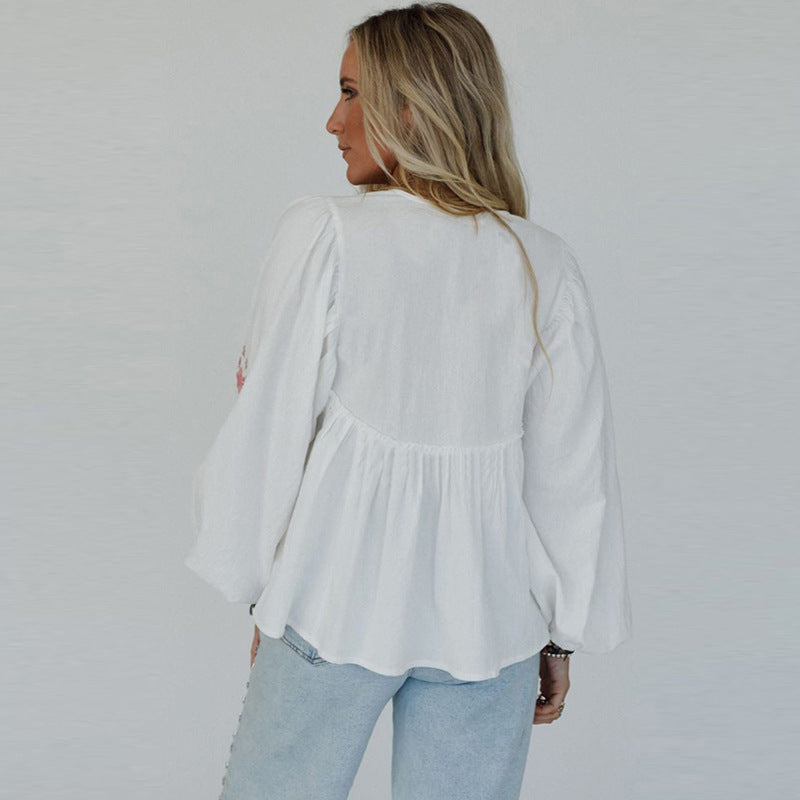 Sweet Floral Print Self-tie Chiffon Shirt