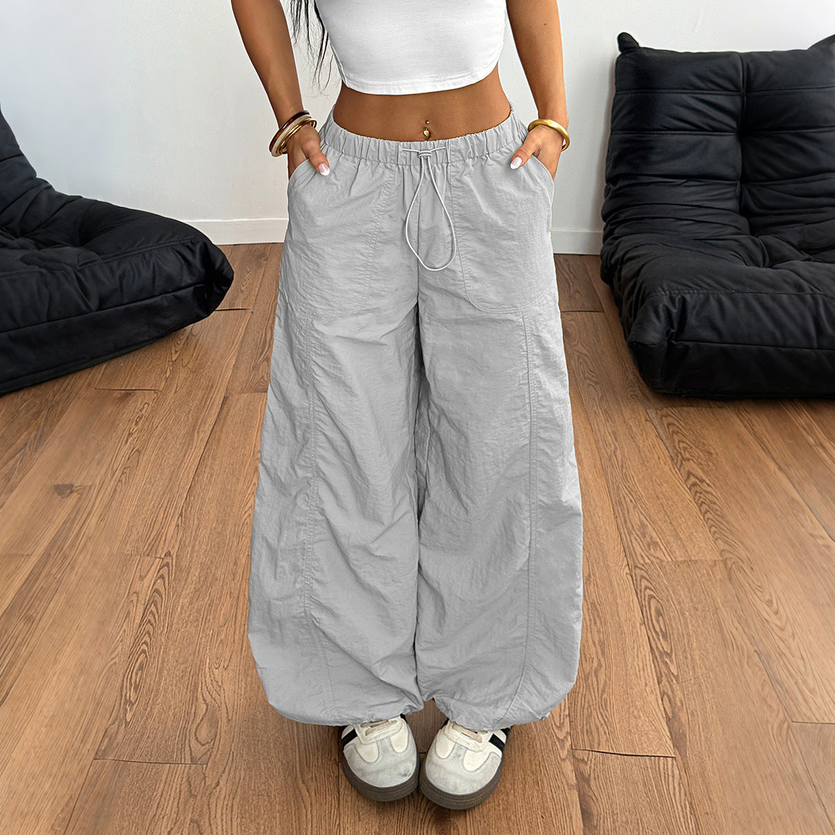 Casual Simple Drawstring Straight-leg Trousers