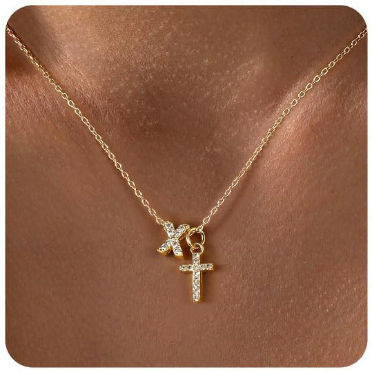 European And American Zircon Inlaid 26 Letter Necklace With Diamonds