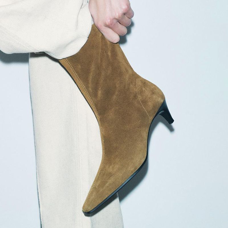 Square Toe High Heel Middle Boots Side Zipper Retro Kitten Heel Booties