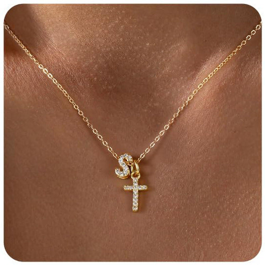 European And American Zircon Inlaid 26 Letter Necklace With Diamonds