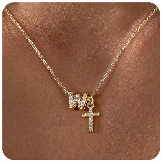 European And American Zircon Inlaid 26 Letter Necklace With Diamonds