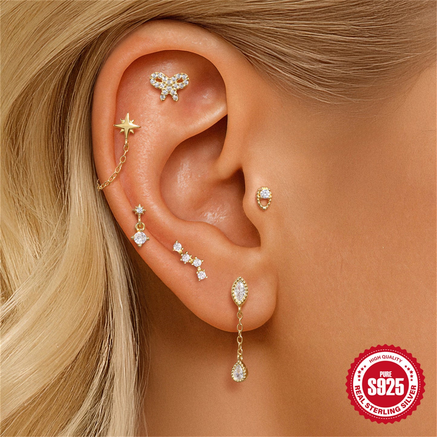 S925 Sterling Silver Geometric Diamond Bow Earrings