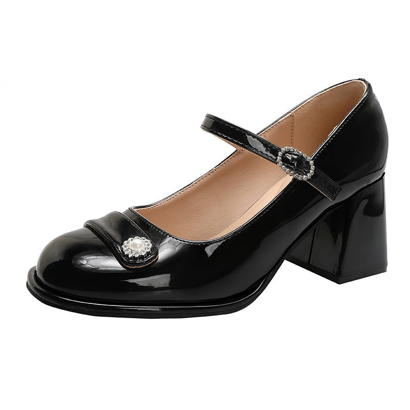 Women's Chunky Heel Round Toe Large Size Fat Feet Wide High Heels