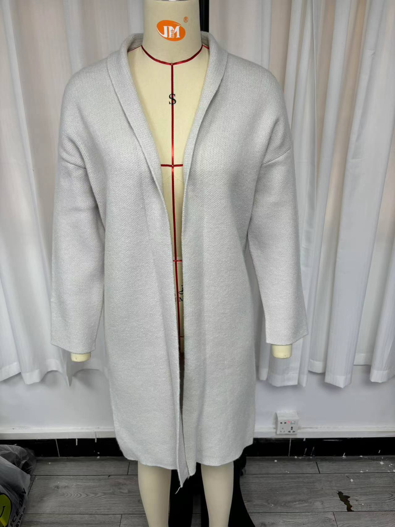 Elegant Long Collarless Cardigan Sweater Women's Coat