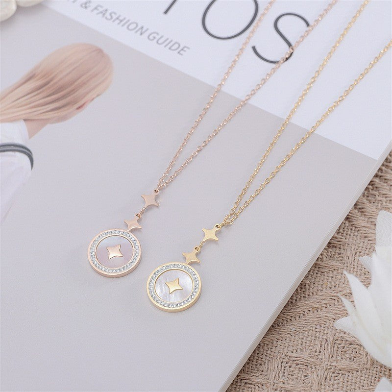 Six-pointed Star Diamond Titanium Steel Necklace For Women