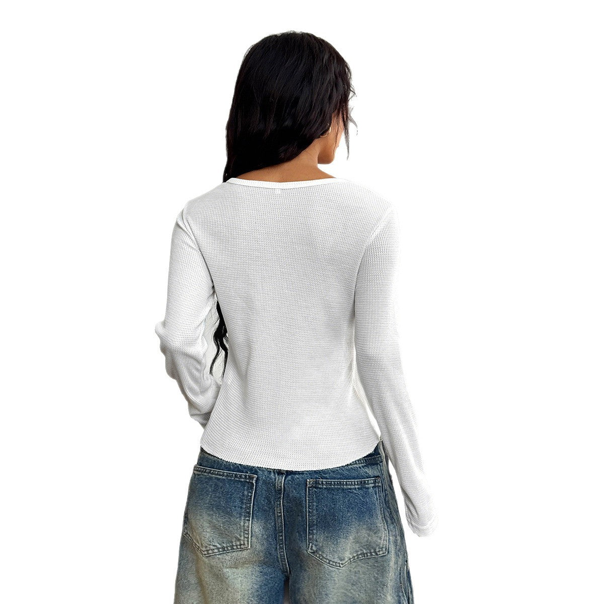 Hot Girl Style Button Long Sleeve Vest T-shirt For Women