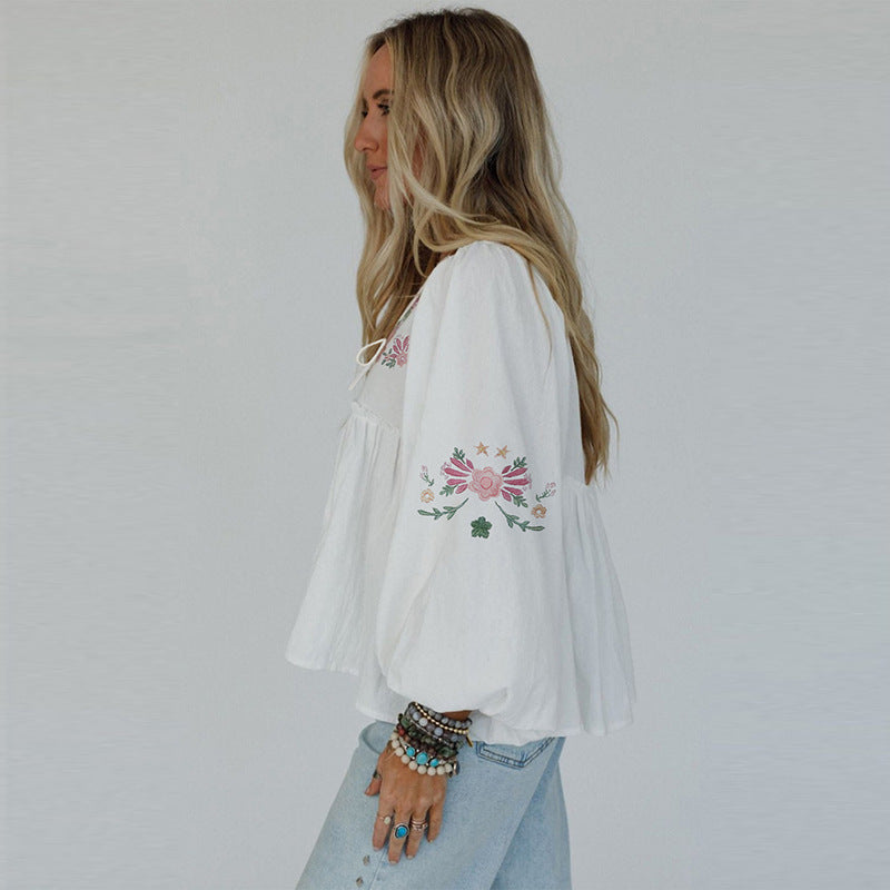 Sweet Floral Print Self-tie Chiffon Shirt
