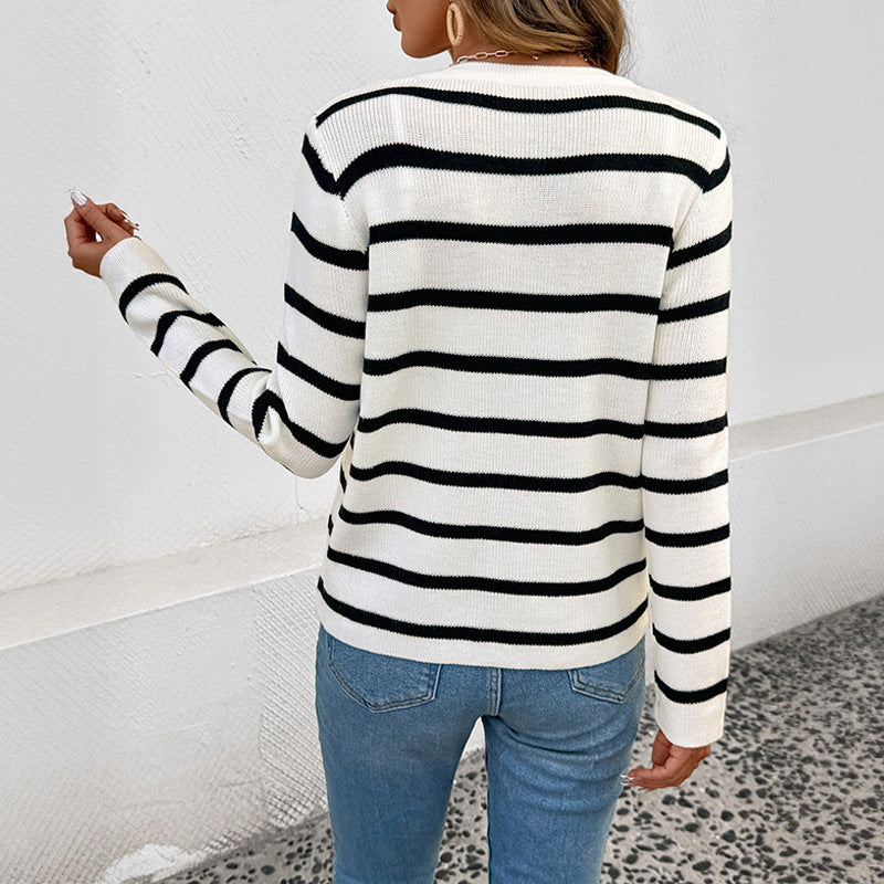 Contrast Color Long Sleeves Knitted Cardigan Coat For Women