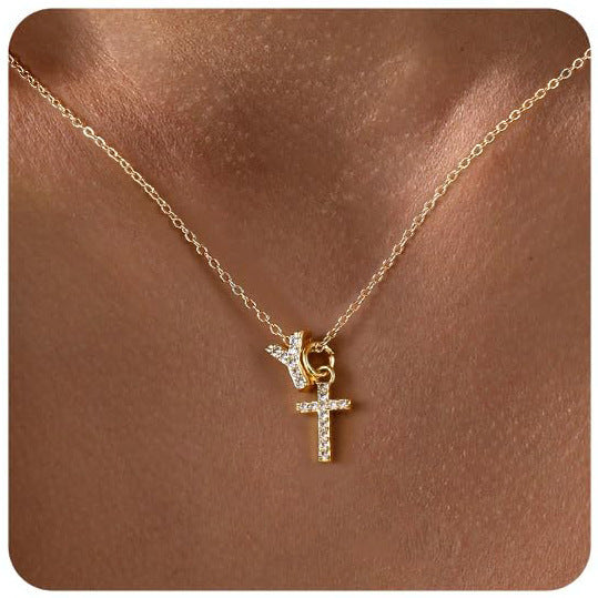 European And American Zircon Inlaid 26 Letter Necklace With Diamonds