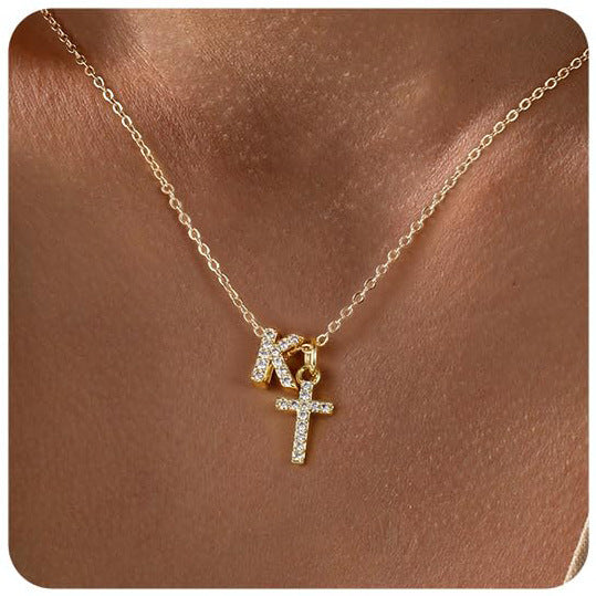 European And American Zircon Inlaid 26 Letter Necklace With Diamonds