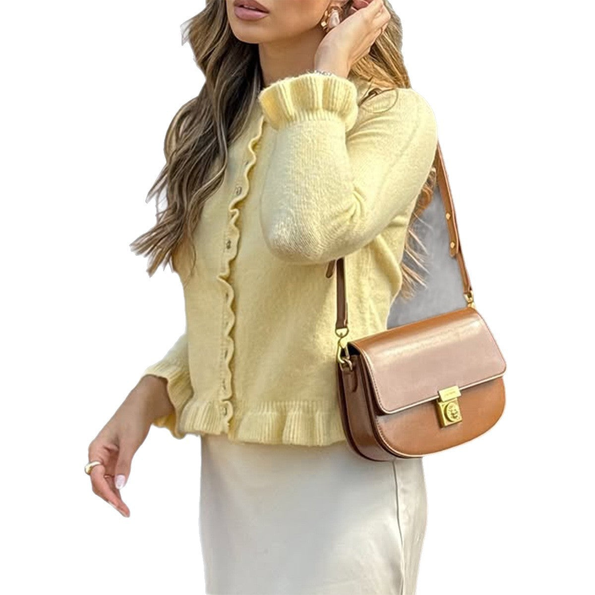 Vacation Style Solid Color Wool Button Long-sleeved Top