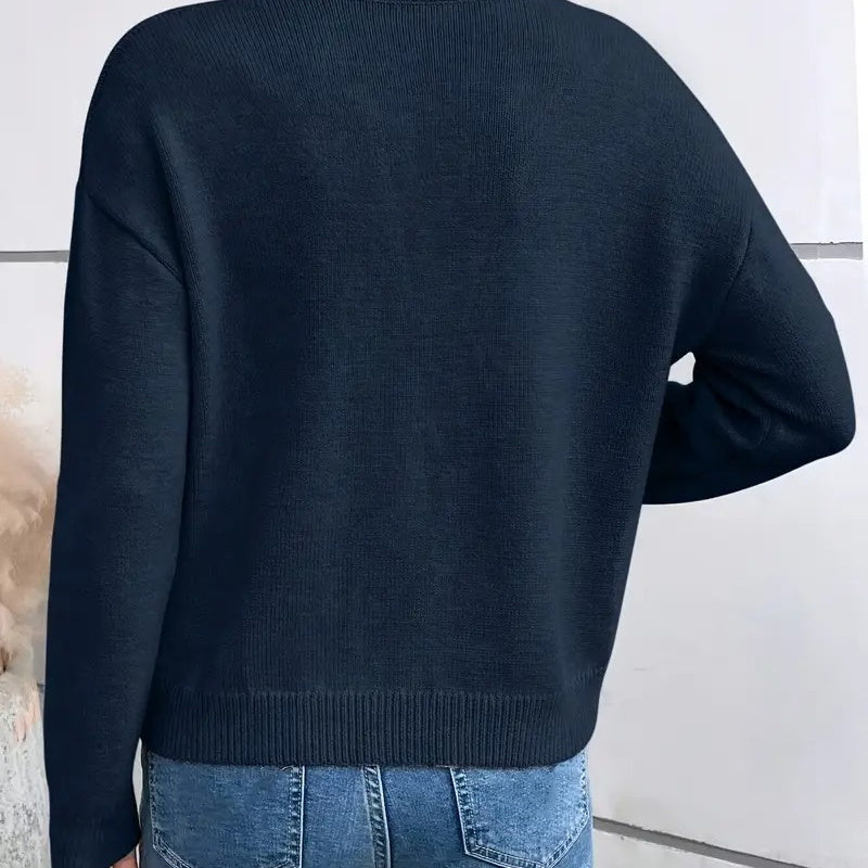 Women's Fashionable Solid Color Loose Lace V-neck Sweater