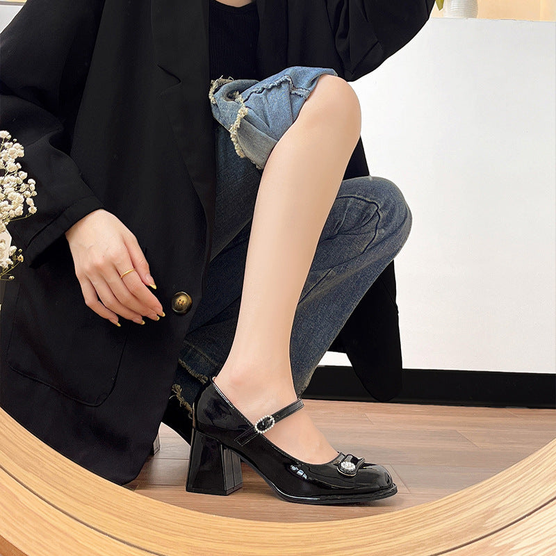 Women's Chunky Heel Round Toe Large Size Fat Feet Wide High Heels