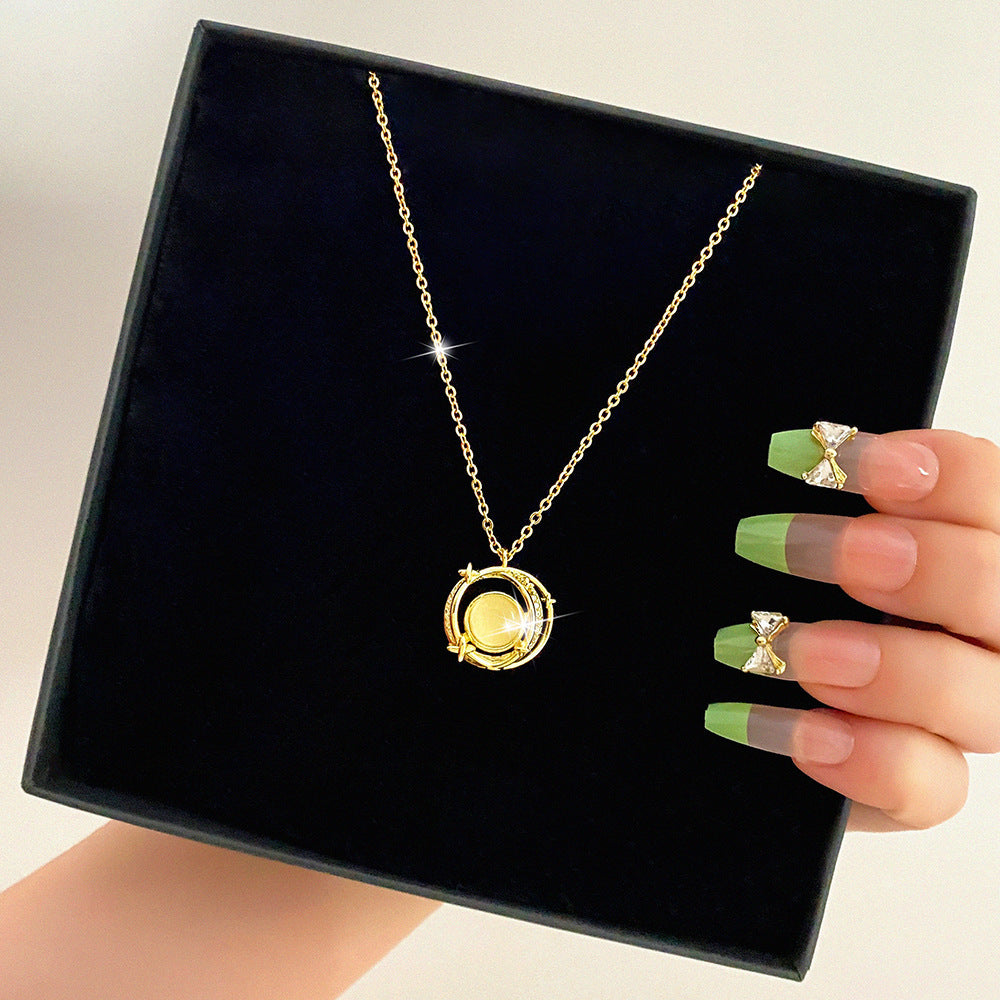 Micro Inlaid Zirconium SUNFLOWER Stone Artificial Pearl Short Necklace Temperament Female