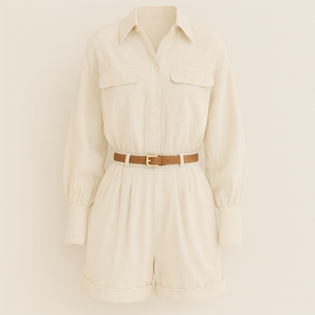 Spring And Summer New Slim Fit Slimming Nipped Waist Shorts Jumpsuit For Women