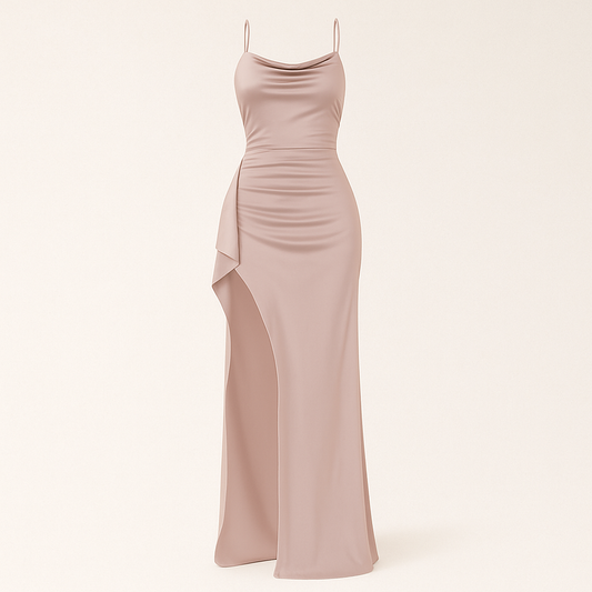 YL24531 Satin Sexy Slit Camisole Gown Dress Women