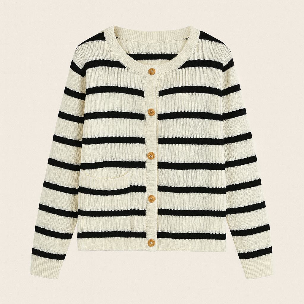 Contrast Color Long Sleeves Knitted Cardigan Coat For Women