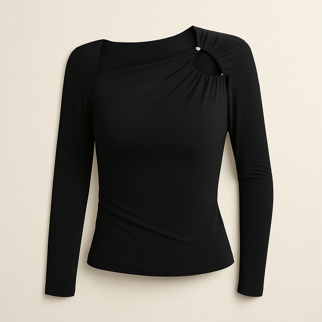 Women's Square Collar Fashionable Fitted Long Sleeve T-shirt Top