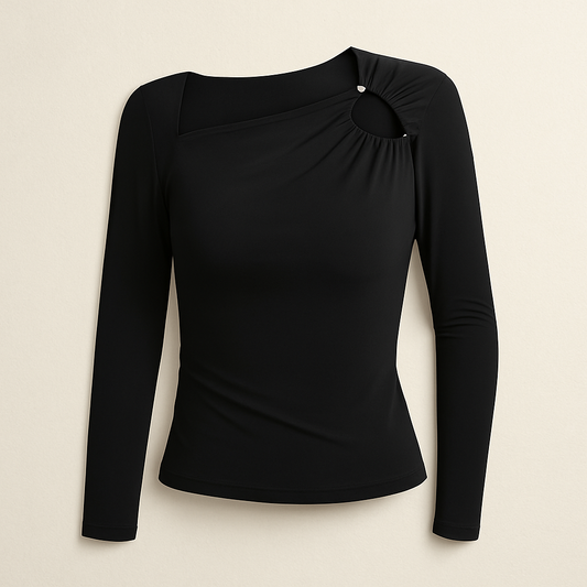 Women's Square Collar Fashionable Fitted Long Sleeve T-shirt Top