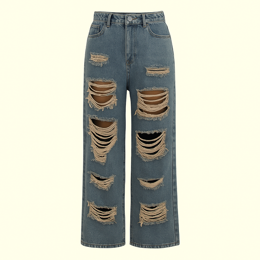 Women's Retro Distressed Kimchi Wide-leg Jeans