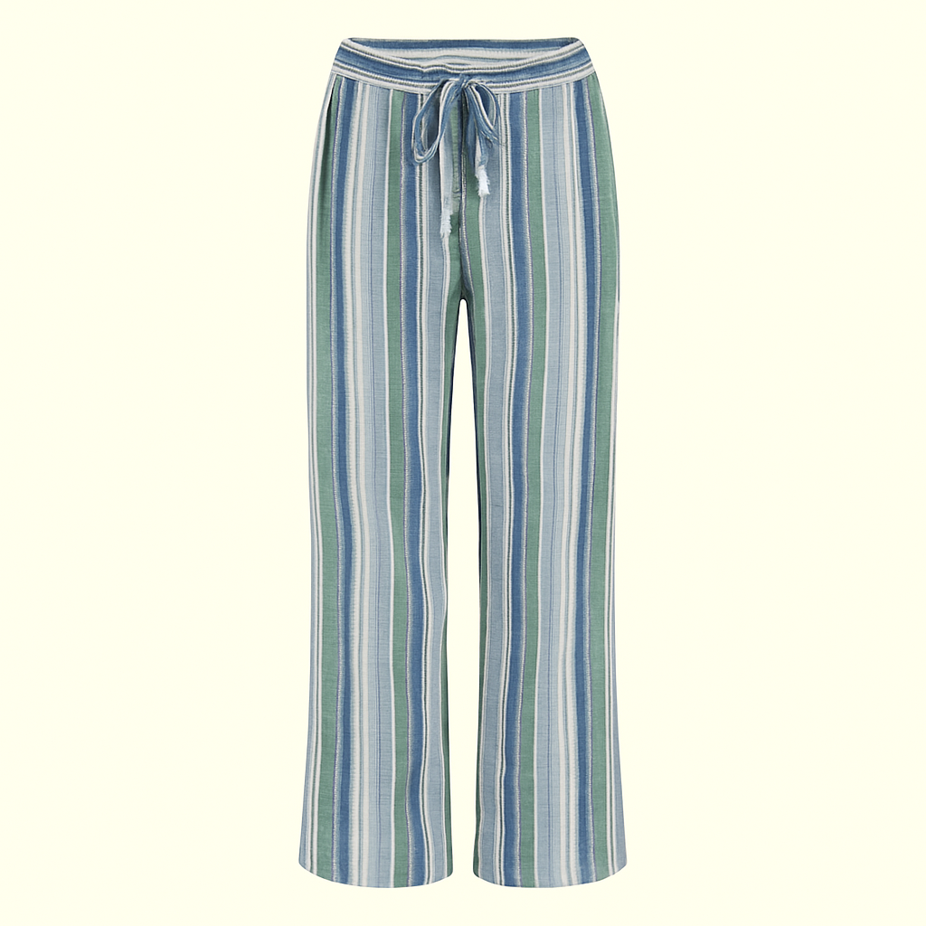 Women's High Waist Striped Cotton And Linen Trousers Casual Beach Vacation