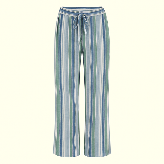 Women's High Waist Striped Cotton And Linen Trousers Casual Beach Vacation