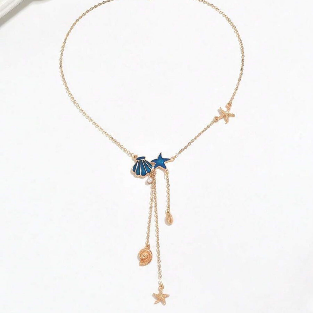 Creative Ocean Style Starfish And Shell Pendant Necklace Simple