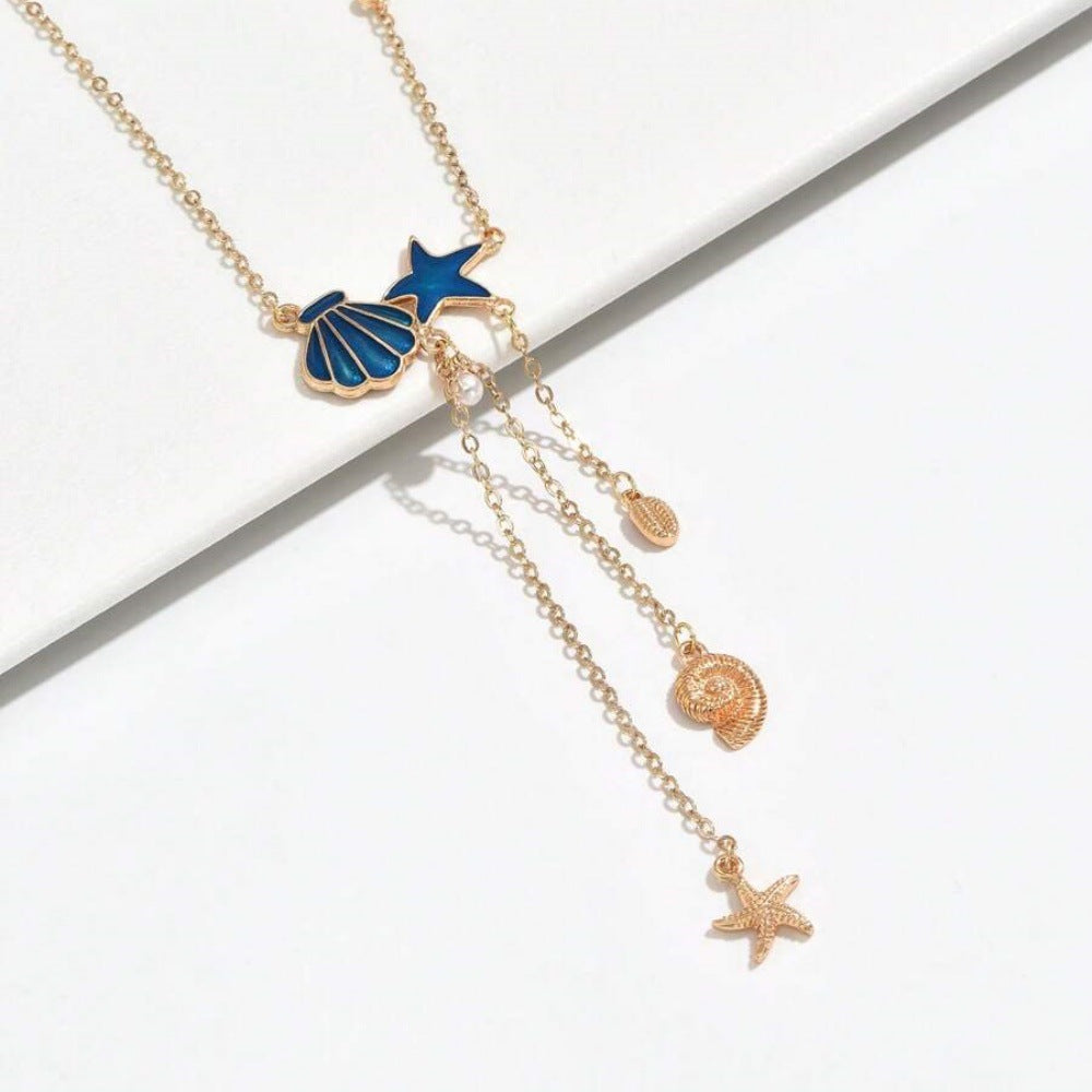 Creative Ocean Style Starfish And Shell Pendant Necklace Simple